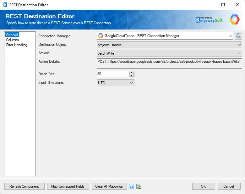 SSIS Google Cloud Trace Destination Component